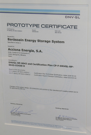 ACCONIA energy storage certificate