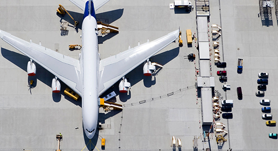 Airplane on airport, seen from above