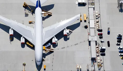 Airplane on airport, seen from above