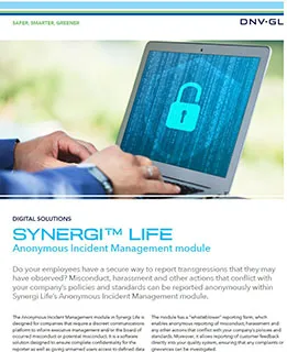 Synergi Life Anonymous Incident Management フライヤー